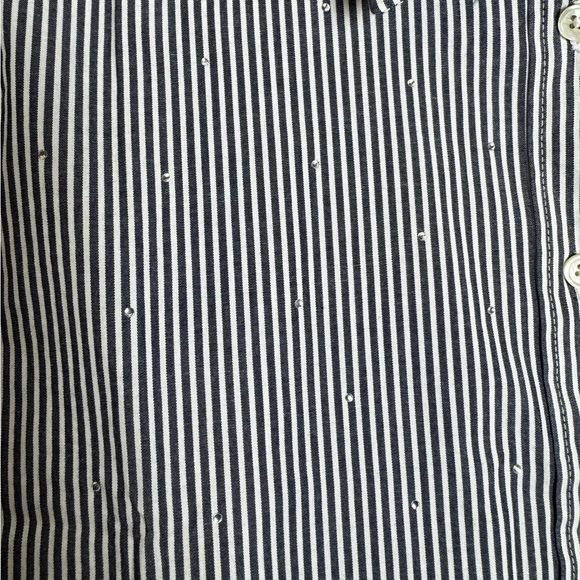J.Crew Factory Rhinestone Blue & Wht Button Down Stripe Cropped Shirt Size M NWT - Picture 6 of 10
